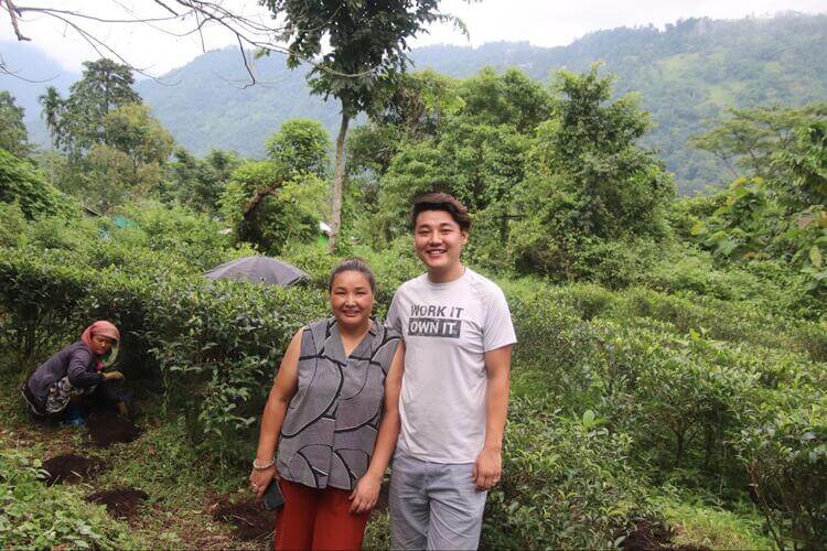 Yanki & Allan at the tea farm in Rangbang Village