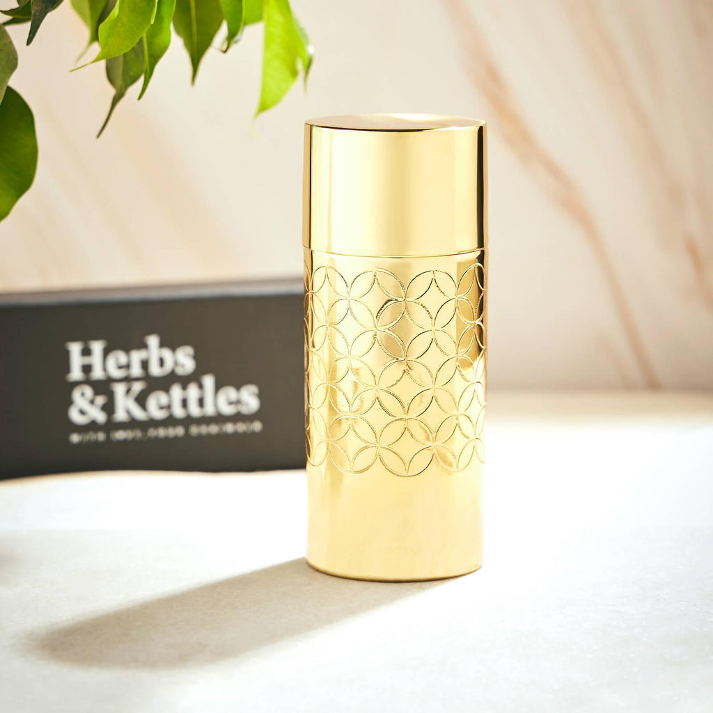 Handcrafted Brass Tea Cannister - Herbs & Kettles