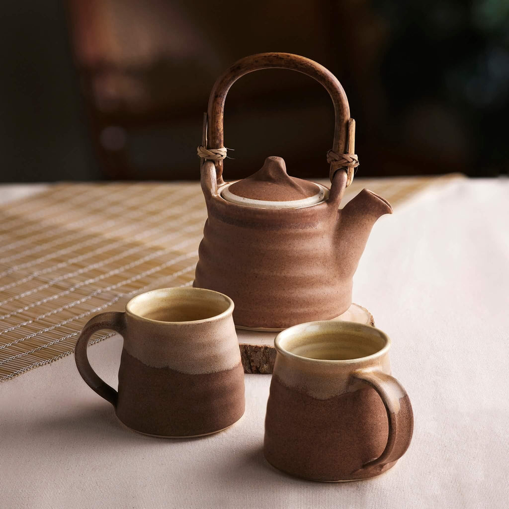 Handmade Ripple Tea Set for Two - Herbs & Kettles
